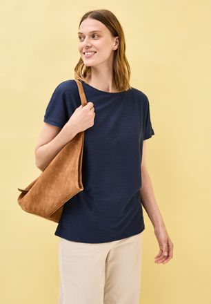 Cecil T-Shirt CECIL, Damen, Gr. M (40), blau (urban navy blau), Jersey, Obermaterial: 65% Polyester, 35% Viskose, unifarben, normal h&uuml;ftbedeckend, U-Boot-Au