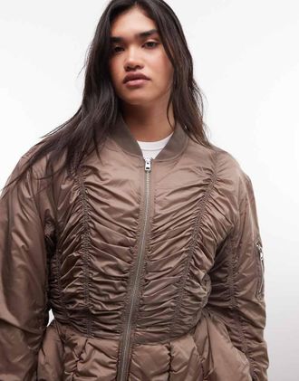 Monki giacca bomber arricciata color talpa-Verde