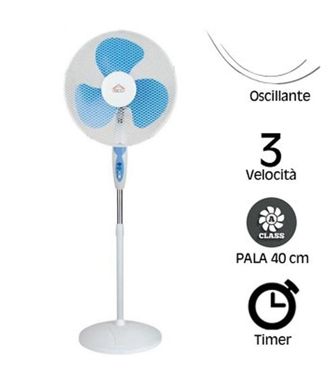 Trade Shop Trade Shop - 40cm Tonda Base Ventilador Plano Oscilante 3 Velocidades Temporizador 65w