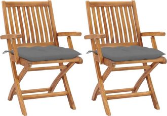 vidaXL Vidaxl - Sillas De Jard&iacute;n 2 Unidades Madera De Teca Con Cojines Gris