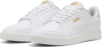 Puma Sneaker PUMA SHUFFLE, Damen, Gr. 42,5, puma wei&szlig;, puma wei&szlig;, puma team gold, Synthetik, kontrastfarbene Details, unifarben, Schuhe Sneaker