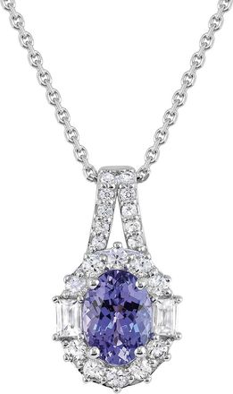 Diamond2Deal 10K White Gold Tanzanite with White Zircon Pendant Necklace 18