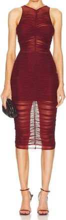 Fleur du Mal Ruched Front High Neck Dress In Cinnamon