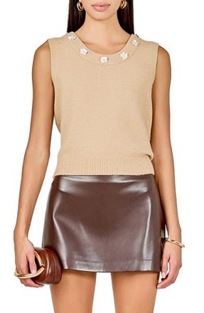 endless rose Floral Appliqu&eacute; Sweater Vest in Tan at Nordstrom, Size X-Small