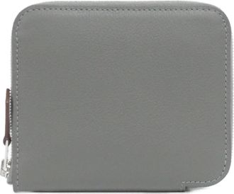 Herm&egrave;s Gray Silk Leather Card Wallet (Pre-Owned)
