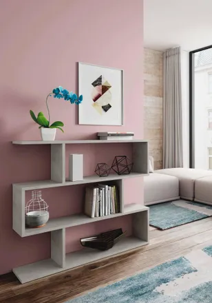 Dmora Librer&iacute;a Dfanes, Librer&iacute;a Baja De Doble Cara, Estante Con Tres Compartimentos, Estante De Oficina Moderno, 110x24h97 Cm, Gris Cemento - Dmora