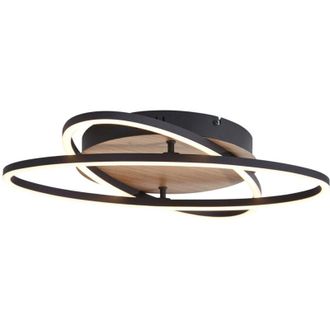 QAZQA Qazqa - Ceiling Lamp Black with Walnut Wood Incl. led 3-Step Dimmable 2-Light - Kane