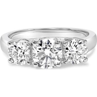 House of Brilliance 14K White Gold 3.0 Cttw Lab Grown Diamond 3 Stone Band Ring at Nordstrom, Size 6