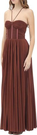 Pinko Brown Cicogna Polyester Pleated Maxi Dress