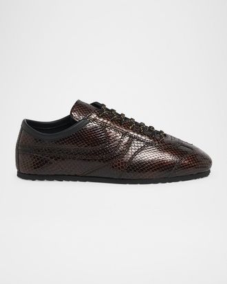 Dries Van Noten Dustin Snake-Embossed Leather Retro Sneakers