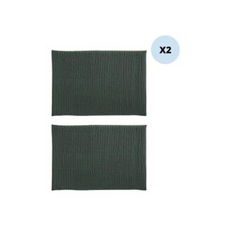 MSV Juego De 2 Alfombras De Ba&ntilde;o Chenille De Microfibra 50x80cm Verde Oscuro Msv