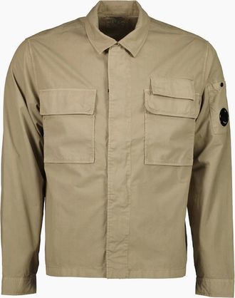 C.P. Company Mens Gabardine Half Zip Lens Overshirt - Vintage Khaki - Size: 38/Regular