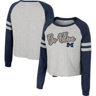 Colosseum Womens Colosseum Heather Gray Michigan Wolverines Im Gliding Here Raglan Long Sleeve Cropped T-Shirt at Nordstrom, Size Xx-Large