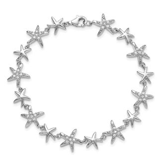 Diamond2Deal Sterling Silver Rhodium-plated CZ Starfish Bracelet