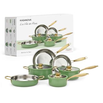 KASANOVA Batteria pentole 9 pezzi La Vie en Rose verde