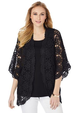 Jessica London Crochet Cardigan in Black at Nordstrom, Size 24
