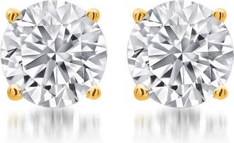 DiamondMuse 0.75 Carat T.W. Round White Diamond Womens Stud Earrings in Yellow over Sterling Silver (I-J, I2-I3)