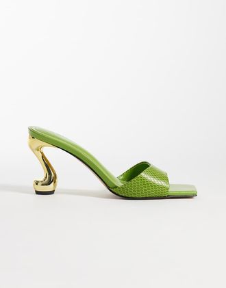 JW PEI Hannah - Sabot verdi in pelle sintetica stampa rettile con tacco-Verde