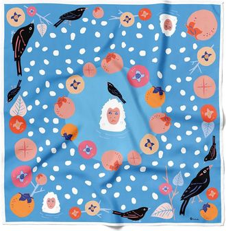 Centinelle Snow Monkey and Persimmons Cotton Silk Bandana in Blue at Nordstrom