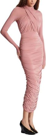 Balmain Pleated Jersey Midi Dress in Pink at Nordstrom, Size Medium