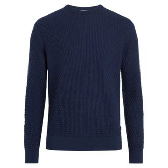 Calvin Klein Round-neck Knitwear, male, Blue, Size: L Small Basquet Weave CN Sweater