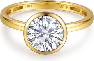 MAX + STONE Solid 10K Gold 3.5 Carat Cubic Zirconia Round 8MM Bezel Engagement Ring