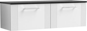 Nuie Nuie - Deco Satin White 1200mm Wall Hung 2 Drawer Vanity Unit with Black Sparkle Worktop - DPF194LSB2