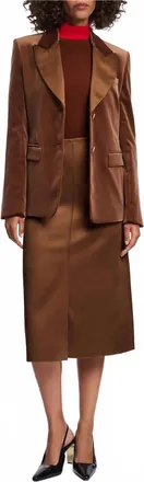 Dorothee Schumacher Shiny Statement Midi Skirt In Terra