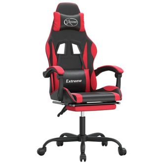 vidaXL Silla Gaming Giratoria Y Reposapi&eacute;s Cuero Sint&eacute;tico Negro Rojo Vidaxl
