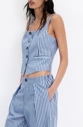 Mango Striped Buttoned Vest in Sky Blue at Nordstrom, Size Small