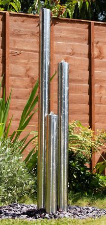 PRIMROSE 3-Tier Stainless Steel Tube Outdoor Water Feature Fountain LEDs 100cm in Metallic Silver