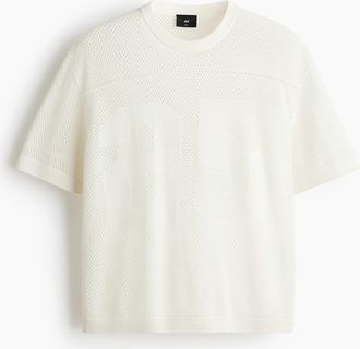 H&M Kastiges Mesh-T-Shirt in Relaxed Fit - White