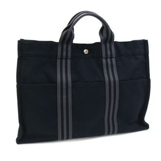 Herm&egrave;s Black Canvas Handbag Tote Bag (Pre-Owned)