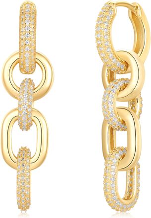 Suzy Levian Yellow Sterling Silver White Cubic Zirconia Chain Link Drop Earrings
