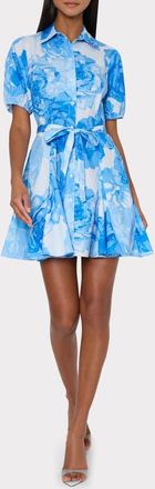Milly Juni Floral Stretch Cotton Poplin Mini Shirtdress in Blue Multi at Nordstrom, Size 2