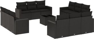 vidaXL Set De Sof&aacute;s De Jard&iacute;n Y Cojines 13 Pzas Rat&aacute;n Sint&eacute;tico Negro Vidaxl