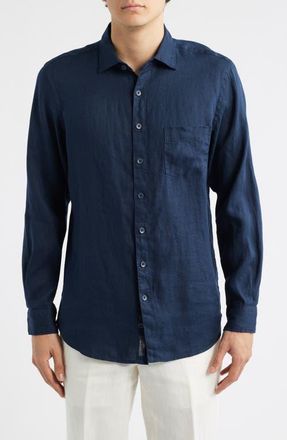 Rodd & Gunn Coromandel Button-Up Linen Shirt in Eclipse at Nordstrom, Size Xxx-Large