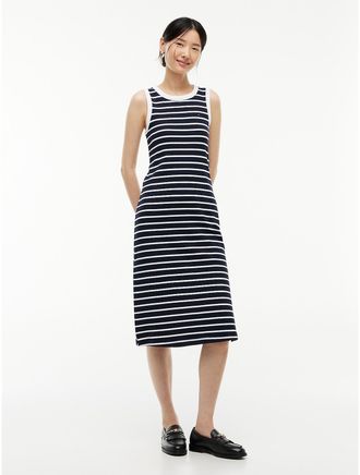 Tommy Hilfiger Womens Striped Rib-Knit Tank Dress - Navy Blue - XXL