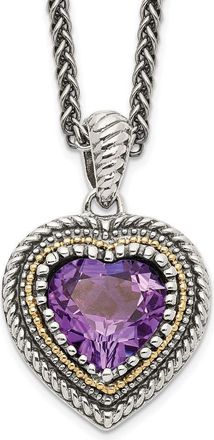 Diamond2Deal Sterling Silver with 14K Accent Amethyst Heart Pendant Necklace