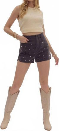 Entro Pearl And Rhinestone Shorts In Ash Black