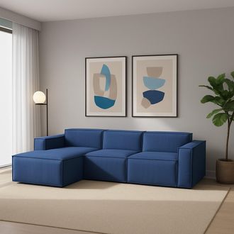 Dmora Sof&aacute; Fijo Dflori, Sof&aacute; Modular 3 Plazas Pen&iacute;nsula Izquierda, 100% Made In Italy, Sof&aacute; Moderno En Tela, Cm 300x170h70, Azul - Dmora
