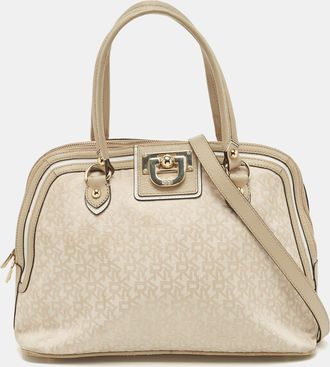 DKNY Dkny Cream/beige Signature Canvas And Leather Dome Satchel