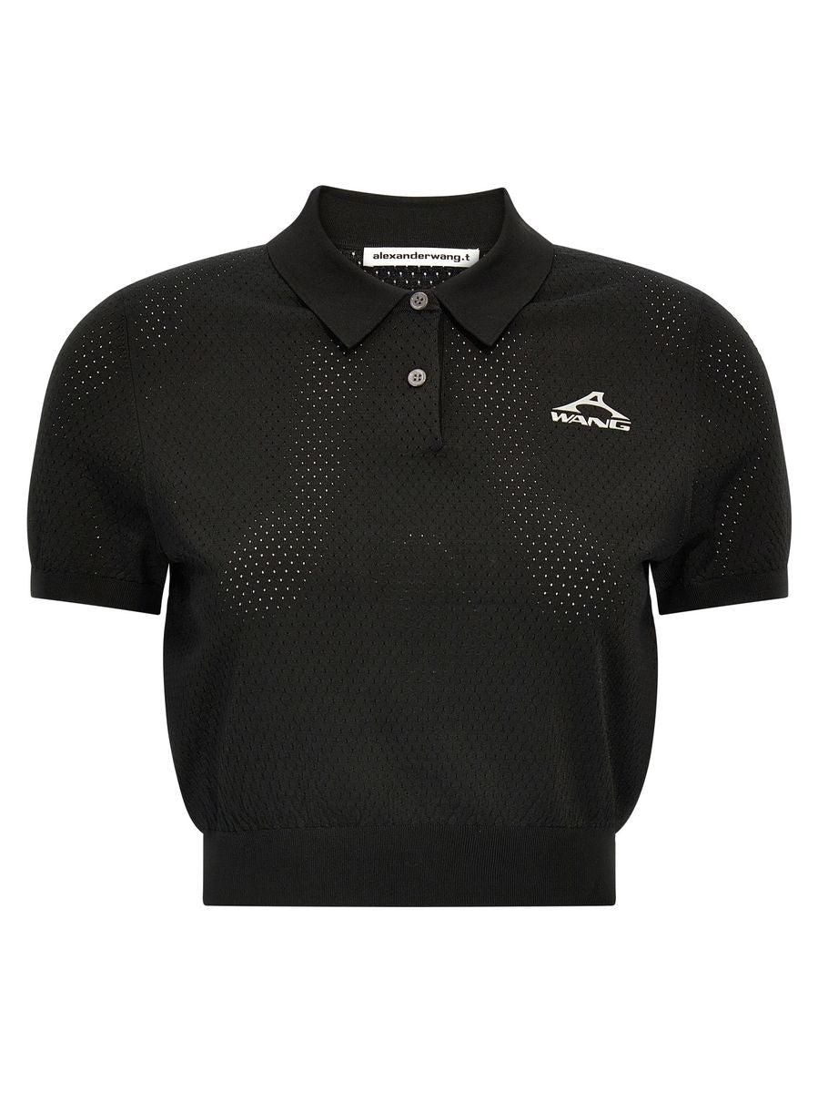 Tシャツ・カットソー ALEXANDER WANG Woman Polo Shirt Black 4KC2251017 001 Alexander Wang Short Sleeve Polo Tee w/ Wang Logo Print