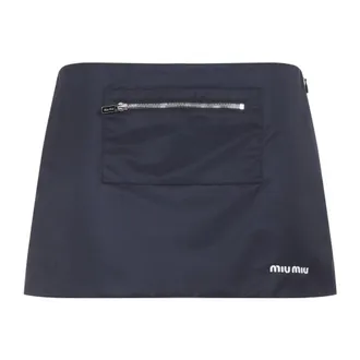 Miu Miu Short Skirts, female, Blue, Size: S Zip-pocket Mini Skirt