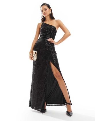 Tfnc sequin one shoulder maxi dress in black