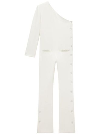 Courr&egrave;ges asymmetric crepe jumpsuit - women - Wool/Viscose/Elastane - 36 - White