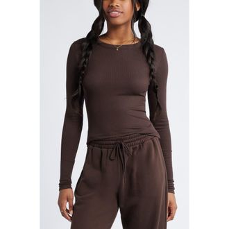 BP. Ribbed Long Sleeve T-Shirt in Brown Coffee at Nordstrom, Size X-Small