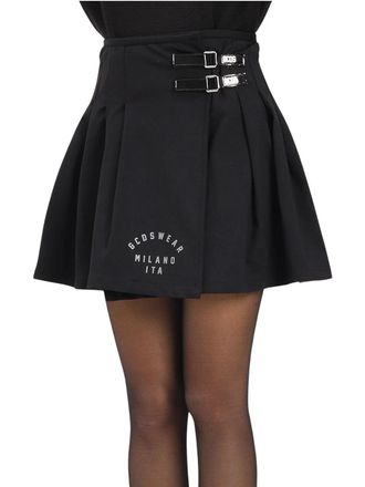 GCDS Pleated Mini Skirt With Wrap Closure And Structured Silhouette