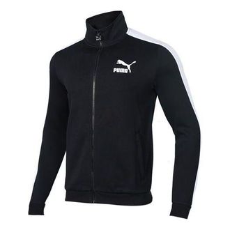 Puma T7 Series Stand Collar Knit Logo Casual Sports Jacket Black 579021-01