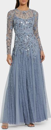 Mac Duggal Evening Beaded Mesh Gown